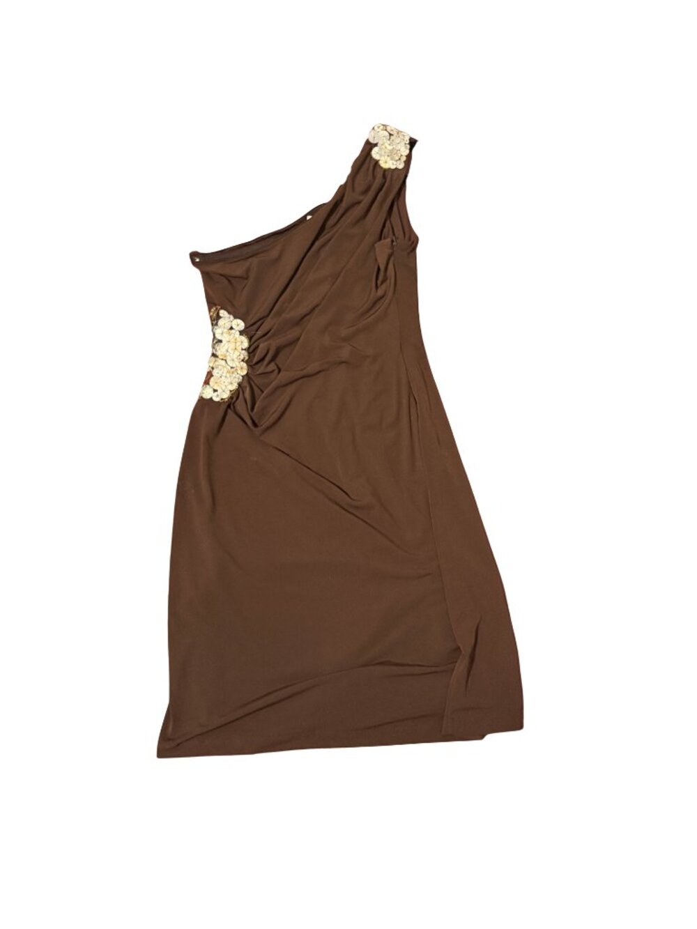 Calvin Klein Brown Off-Shoulder Dress with Sparkling Accent